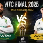 South Africa National Cricket Team vs Australian Men’s Cricket Team Match Scorecard WTC Final 2025 poster showing players and match details